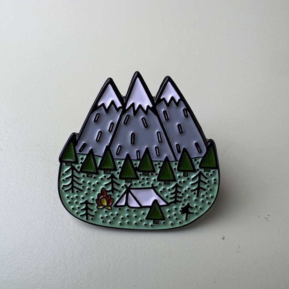 Mountain Tent Camping Wilderness Trees Enamel Lapel Pin Rubber Back